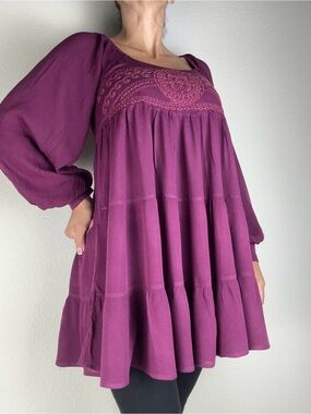 Chelsea & Violet Boho Dress XS Purple Rayon Long Sleeve Tassel Back Tie NEW